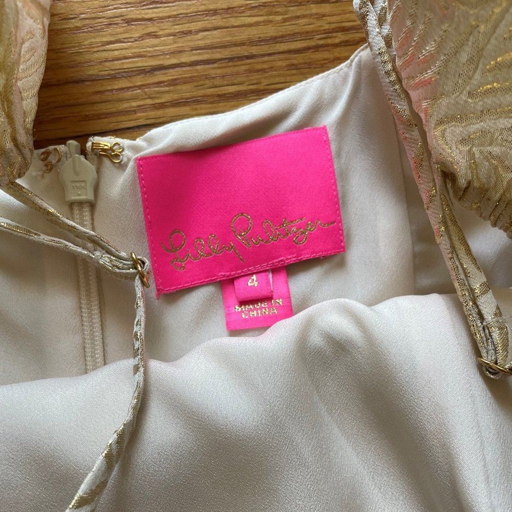 Lilly Pulitzer Gold Kariana Silk Dress Size 4 - Picture 4 of 5